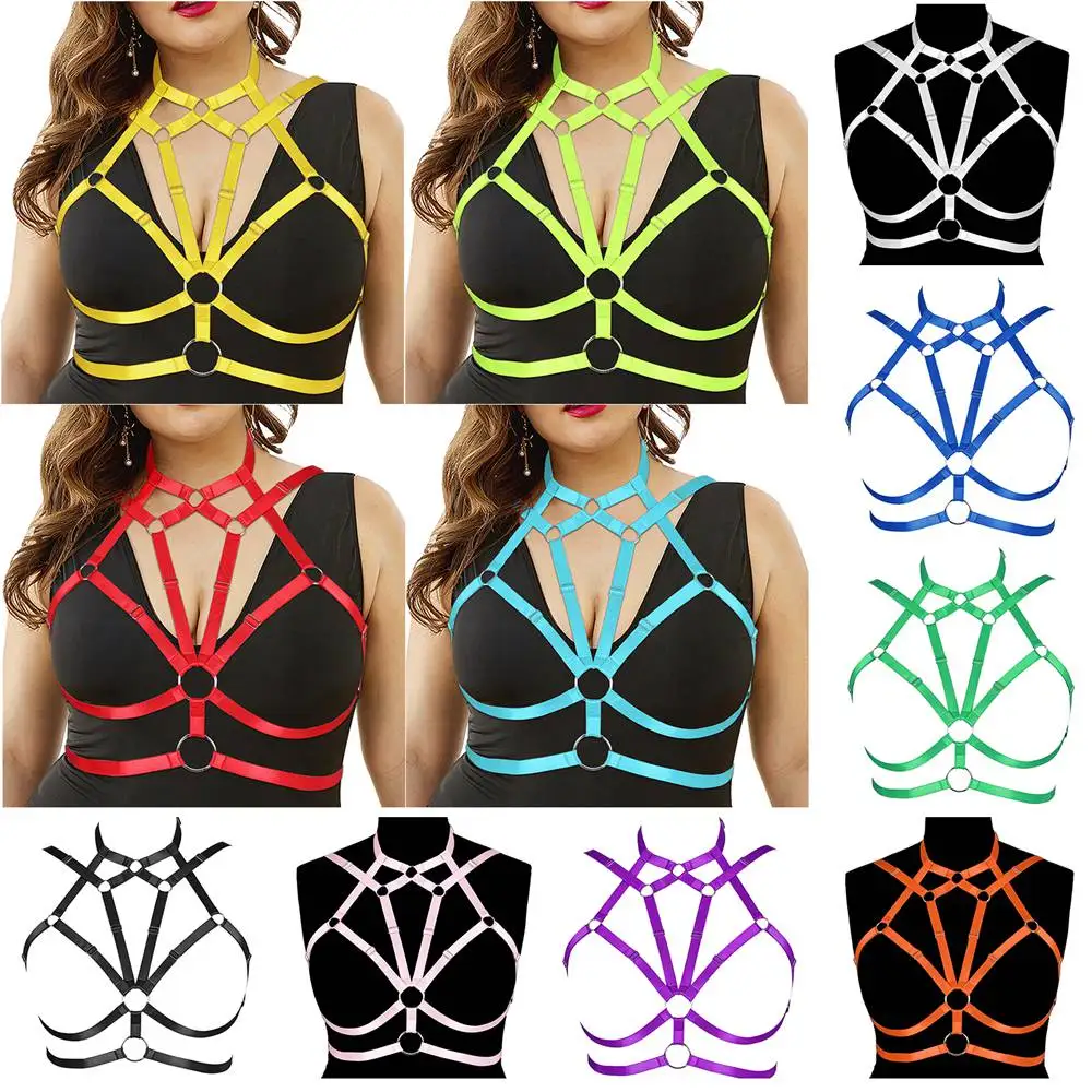 

Large Size Harness Busty Women Fetish Cage Bra Sexy Lingerie Punk Goth Dance Rave Wear Accessories Bondage Straps Garters Belt