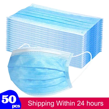 

50PCS Disposable Protective Mask 3 Layers Dustproof Facial Protective Cover Masks Prevent Bacteria Masks