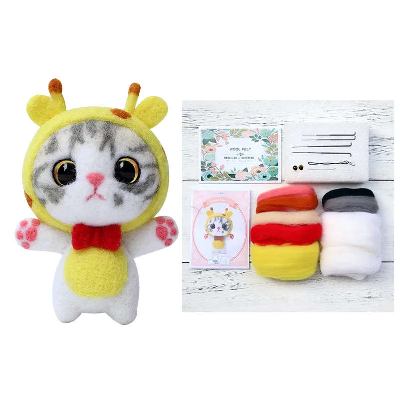 LMDZ 1 шт. модная игрушечная кошка Шерсть Войлок ремесло DIY не законченный комплект игрушек ручной работы набор для игольчатого материала пакет - Цвет: Yellow Deer Cat