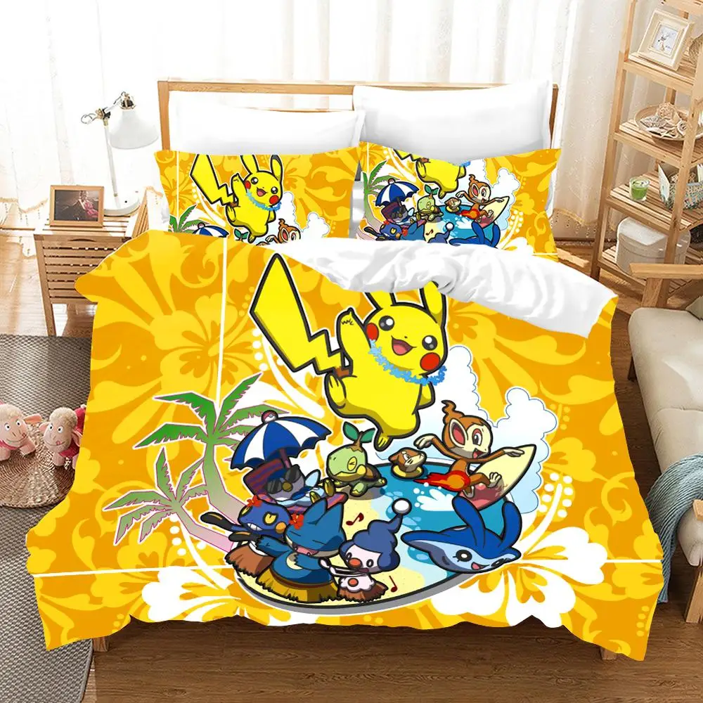 

Pikachu Bedding Set Cartoon Anime Microfiber Duvet Cover Set Kids Home Bed Linen Set 2/3pcs Twin Full Queen King Size Bedclothes
