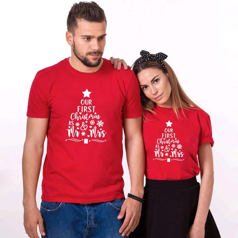 Our First Christmas As Mr & Mrs T-shirt Funny Husband And Wife Newlywed  Gift Tshirt Men Women Graphic Matching Couples Tees Tops - T-shirts -  AliExpress