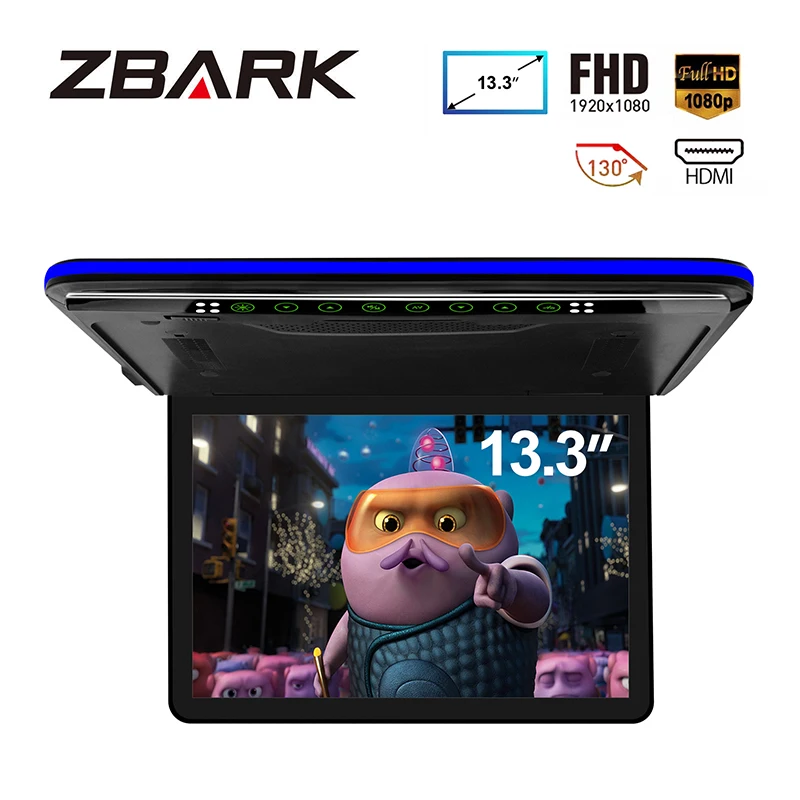 

ZBARK 13.3" 1080P Video HD Digital TFT Monitor Wide Screen Ultra-thin Car Roof Player YHRF133M