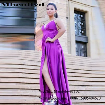 

Mbcullyd Purple Satin Prom Dress Long 2020 V Neck Women Formal Evening Dresses Party With High Split Robe De Soiree Customize
