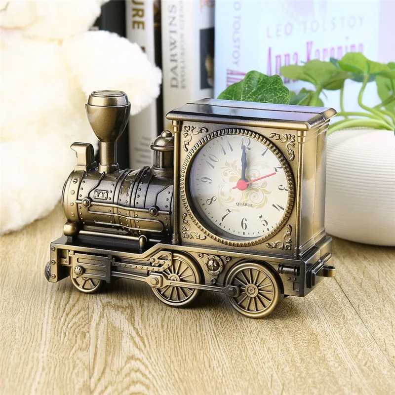 Художественные часы-будильник с кварцевым механизмом в форме поезда, винтажные уникальные часы, украшение для бытовой полки, подарки, 3 цвета, Распродажа