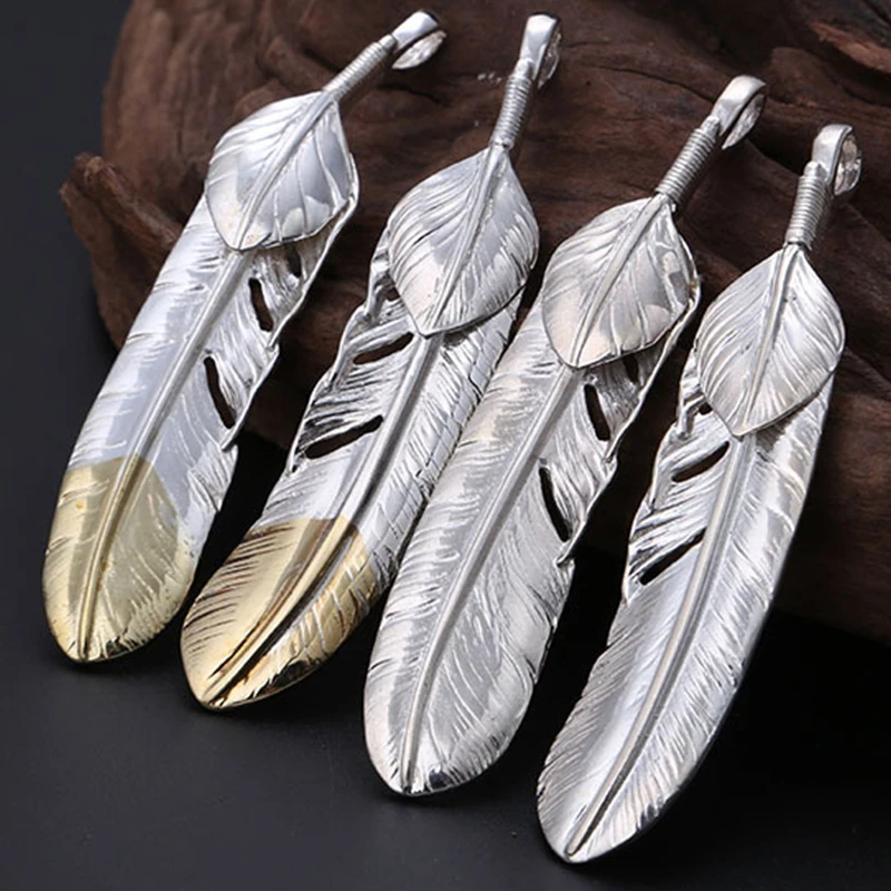 Чистое 925 пробы Серебряное перо кулон для унисекс тайский серебряный GOROS талисманы прекрасный подарок ювелирные изделия