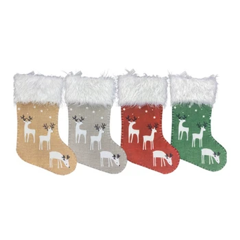 

4-Piece Set Christmas Stocking Ornaments Candy Gift Bag Imitation Printing Deer Christmas Stocking Christmas Decoration