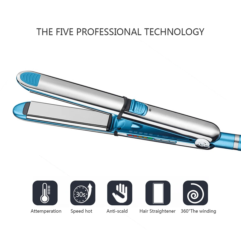 Professional LED Display Electric Hair Straightener Nano Titanium Flat Iron Ceramic Iron Straightening Irons Curling Iron Curler