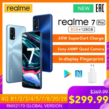 Перейти на Алиэкспресс и купить Realme 7 Pro глобальная Версия 8 Гб Оперативная память 128 Гб Встроенная память 65 Вт SuperDart заряда 64-мегапиксельная четырехъядерная камера AMOLED в пол...