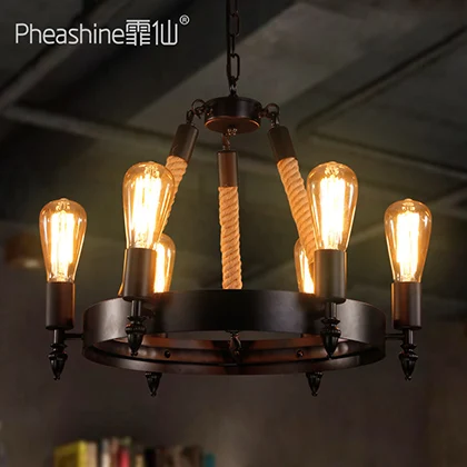 

Loft retro industrial wind living room dining room creative lamps American bar net curry project decorative hemp rope chandelier