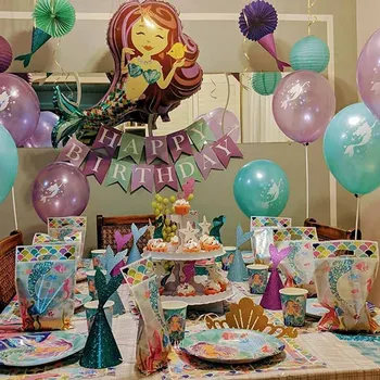 

Little Mermaid Party supplies Mermaid Birthday Party Tableware Kit balloon Girl First 1st Birthday Party decor baby shower