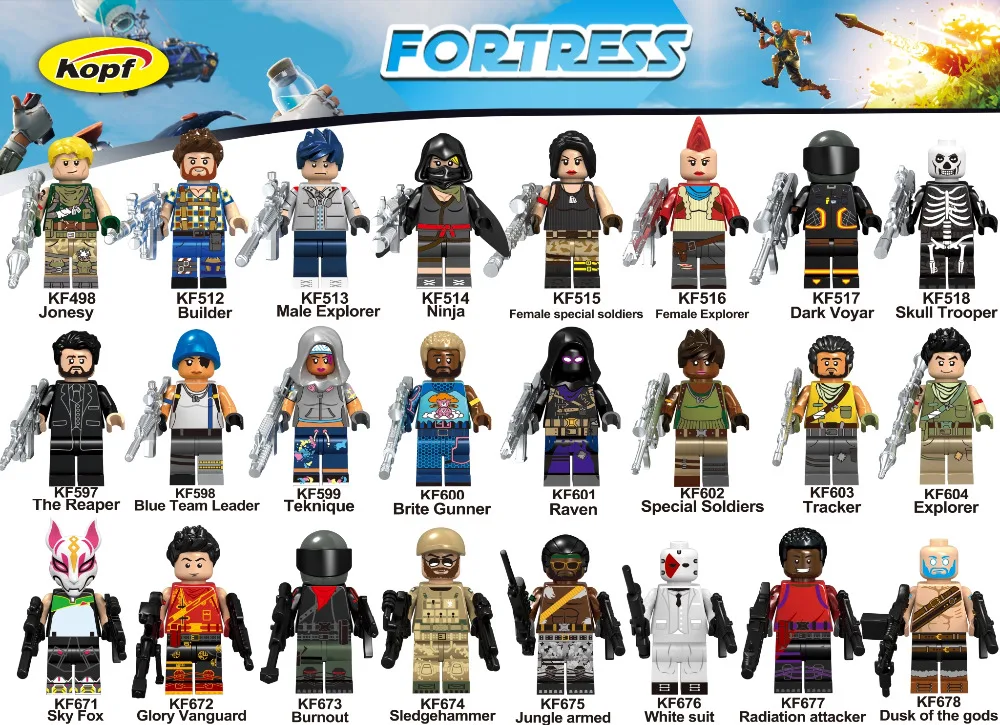 

Single Sale Building Blocks Bricks With Real Metal Weapon Brite Gunner Figures For Children Model Toys KF6058 KF6038 KF6050