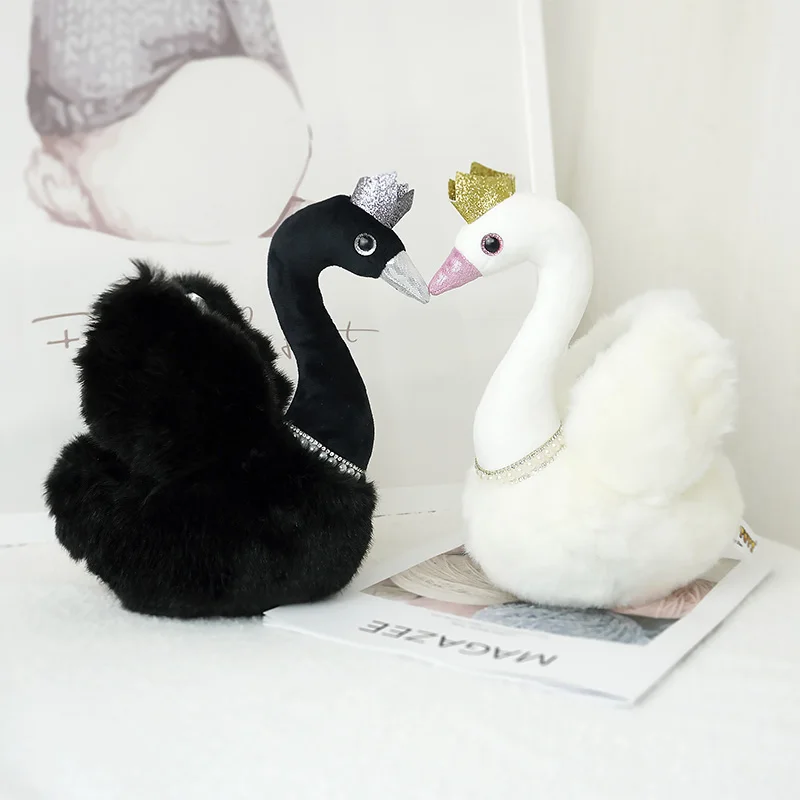 28cm white and black swan plush toy stuffed soft animal crown swan toy kids toys