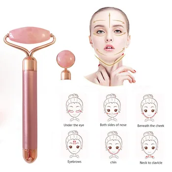 

Jade Roller 2 in 1 Electric Face Massager Lift Slimmer Shaper Massage Rose Quartz Natural Stone Crystal Slimming Skin care Tool