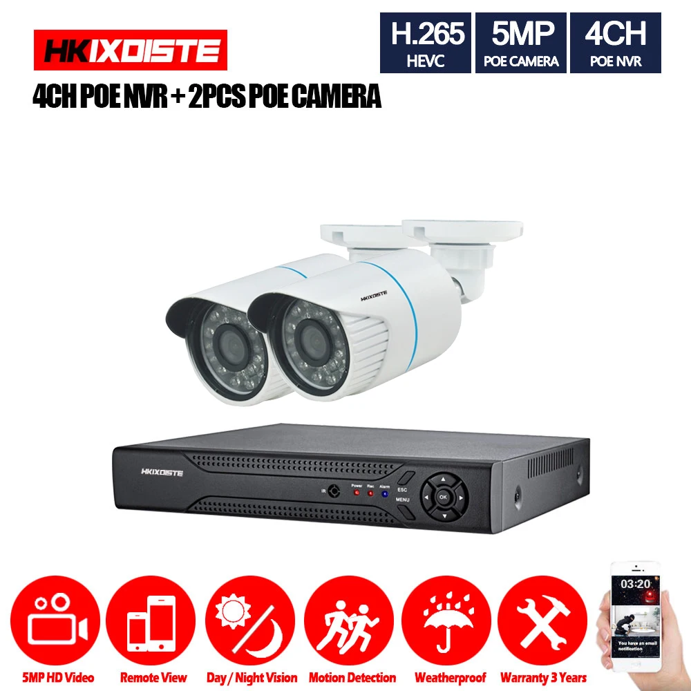 4CH NVR .2 Cameras Супер HD 2592*1944 POE 5MP NVR 8CH порты Макс 16*5 Мп IP камера, ИК-фильтр ночного видения может быть установлен в комнате/улице CCTV комплект - Цвет: 4CH NVR .2 Cameras