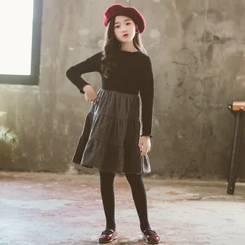 

2019 Autumn and Winter New Children Dresses Girls Velvet Thicken Dresses Baby Girls Casual Dresses Kids Patchwork Dresses, #8043