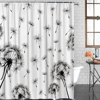 

Plant Pattern Dandelion Shower Curtain Waterproof Polyester With 12 Hooks