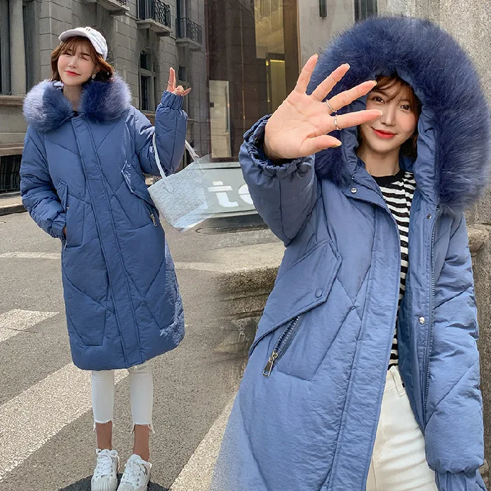 

2019 Autumn And Winter down Jacket Women's Long Large Fur Collar Loose-Fit Cotton-padded Clothes Large Size Slimming Coat