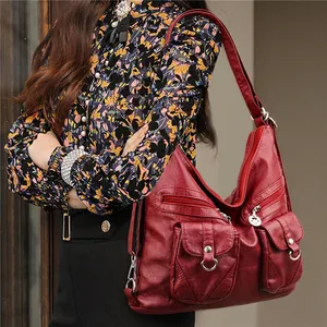 Женская винтажная кожаная сумка через плечо, вместительные дамские сумочки через плечо, модный дизайнерский тоут