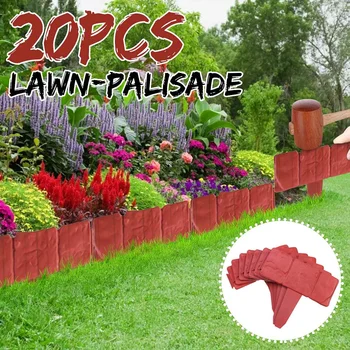 

20Pcs Garden Fence Edging Cobbled Stone Effect Plastic Lawn Edging Plant Border Decorations Lawn Flower Bed Border Terracotta