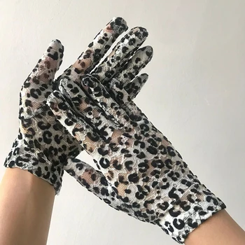 

Summer Sexy Gloves Lady Lace Leopard Pattern Gloves Thin Sunscreen Guantes Sun Uv Protection Driving Gloves Elastic Mittens