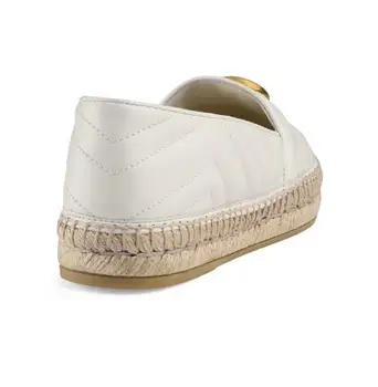 

Women fashion flat chevron-quilted leather espadrilles with signature ornament braided-jute platform Round jute-capped toe