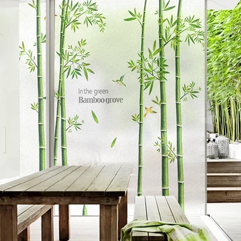 

Green Bamboo Bamboo Leaf Pattern Window Glass Sticker Sunscreen Bathroom Bathroom Frosted Glass Sticker Anti-Peeping Opaque Film
