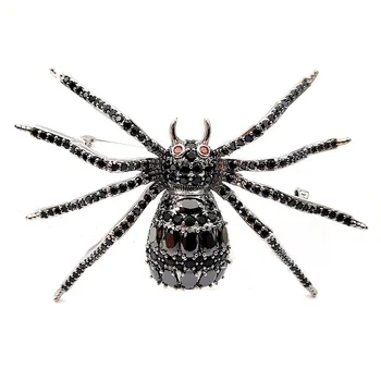 

Creep Stylish Full Pave CZ Eight-Legged Red Eyed Black Spider Brooches Insect Pin Creep Costume Accessory for Halloween Festival