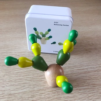 

Wooden Building Blocks Children Prickly Cactus DIY Building Balance Kids Enlightenment Game Early Educational Toy for Baby Gifts