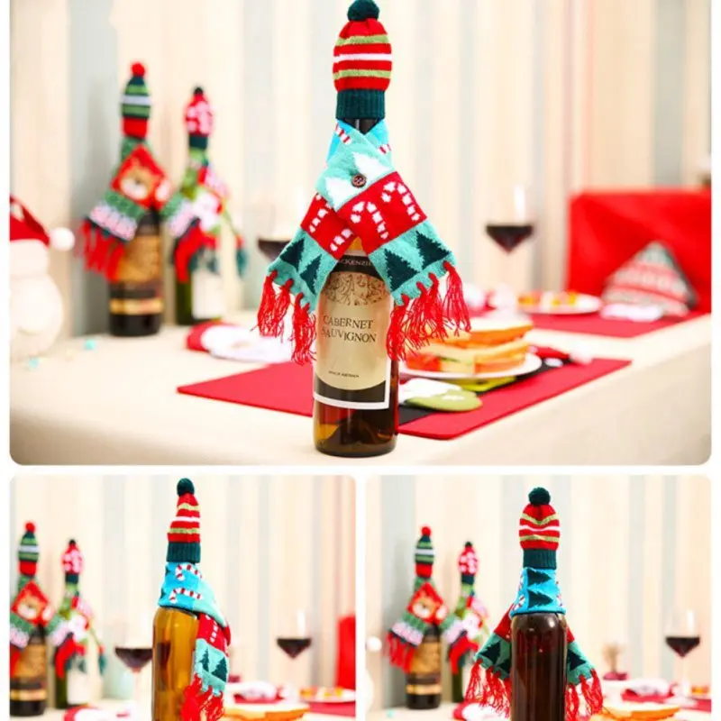3 вида стилей, новинка, вязаная крышка, Рождественское украшение, крышка для винной бутылки, утеплитель, рождественские украшения для дома, Новогоднее украшение