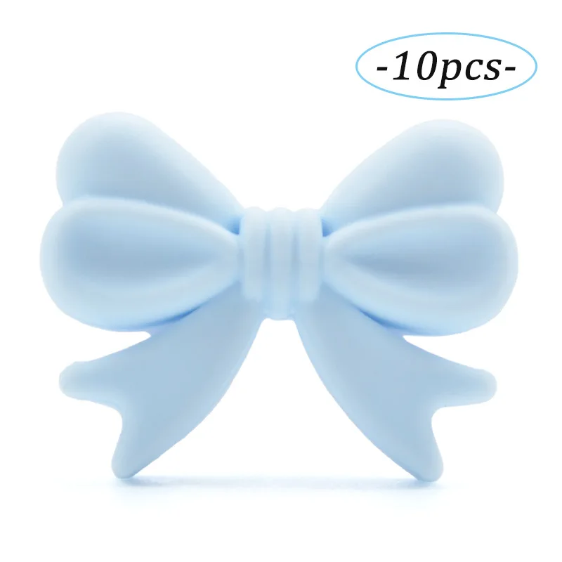 pastel blue LOFCA силиконовые бусины бант 10 шт. BPA бесплатно пищевого качества силиконовые бусины для прорезывания зубов кулон Жевательная соска чип уход ожерелье драгоценность - Цвет: pastel blue