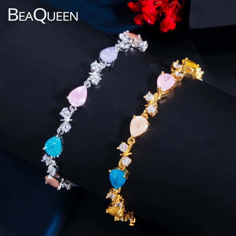 

BeaQueen Delicate Charming Water Drop Cubic Zircon Ice Crystal Multicolored CZ Tennis Bracelets for Women Fashion Jewelry B204