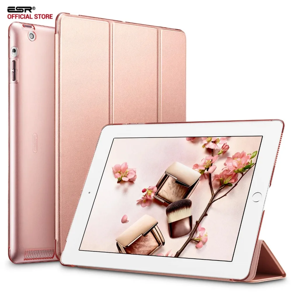 Online Para el ipad 2 3 4, ESR Yippee Color PU Trasera Transparente Ultra Delgado Ligero Trifold soporte Elegante de la Cubierta Del Caso para el ipad 2 3 4