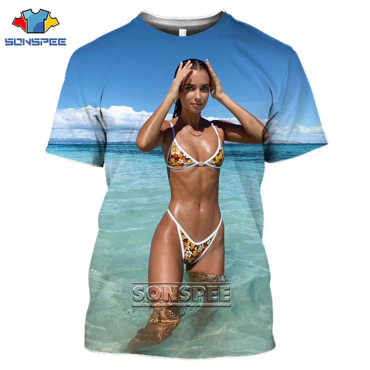 SONSPEE 3D Sexy Nude Printed T-shirt Summer Otaku Car Model Hip Temptation Casual Fashion Wild Oversize Men's Women's Clothing