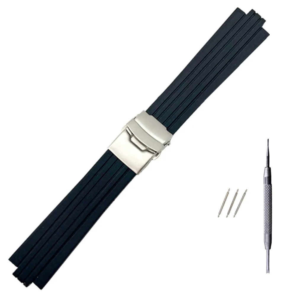 24mm x 11mm Silicone Rubber Watchband for Oris Aquis Watch Band Convex Strap Stainless Steel Safety Buckle Wrist Bracelet Black