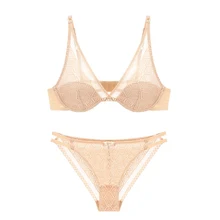 Сексуальный бюстгальтер с глубоким v-образным вырезом и трусики, набор кружевных бюстгальтеров, комплект нижнего белья с тонкой чашкой, женское нижнее белье