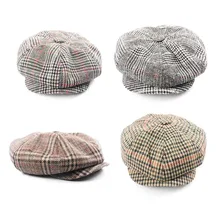 Корейский ретро восьмиугольная шапка берет для новорожденного теплые шапки осень/зима для мужчин и женщин красивый плед Повседневная шляпа берет