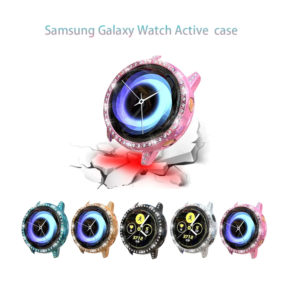 

Protective case for samsung galaxy watch active Shock-Proof Anti-fall Diamond PC Screen Protector watch Cover Bumper Shell