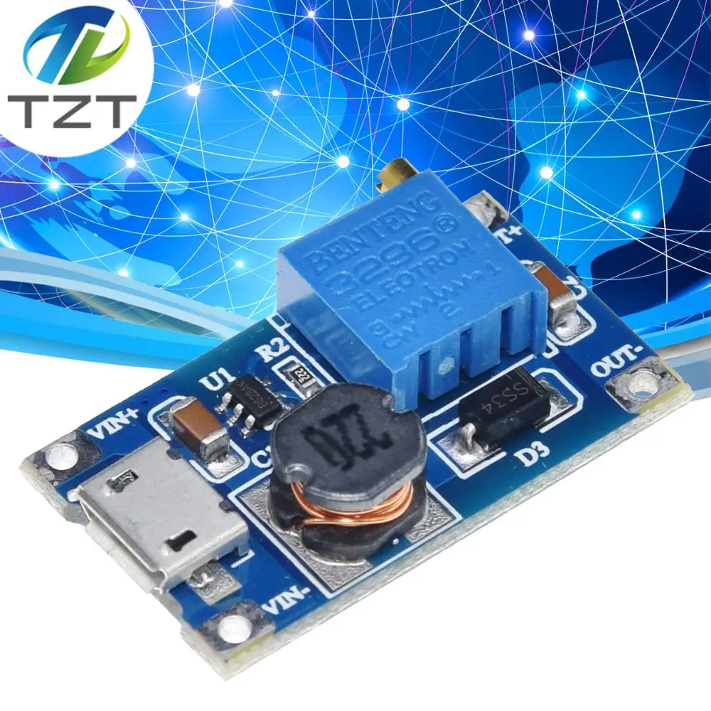 DC регулируемый Повышающий Модуль 2A повышение пластина Step Up с MICRO USB 2V 24V 5V 9V 12V 28V MT3608