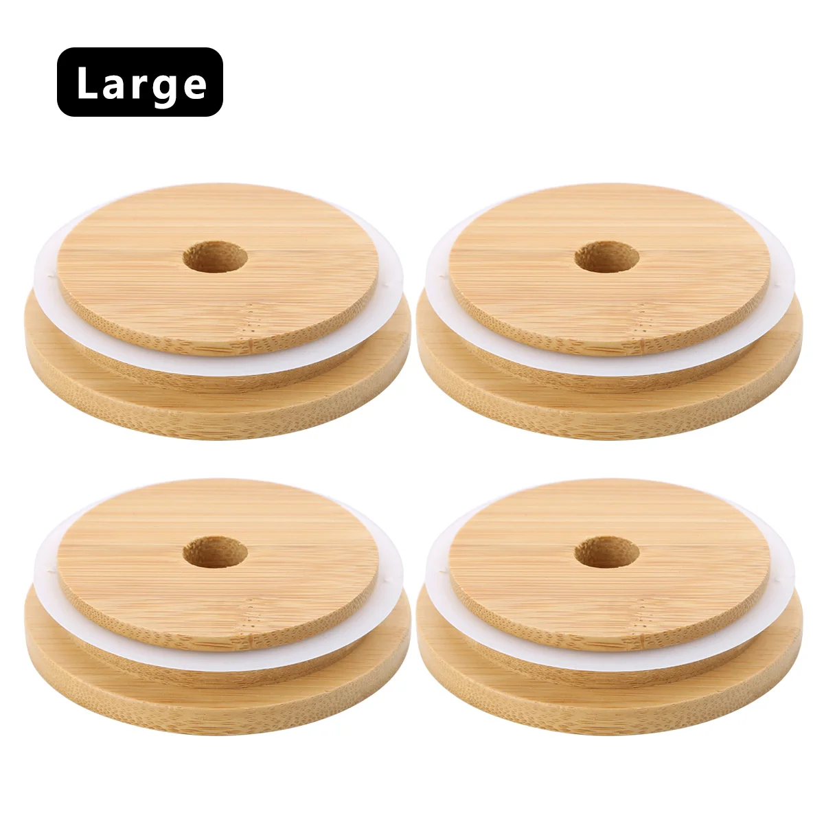 Quata Reusable Bamboo Jar Lids 70MM Bamboo Mason Jar Lids with Straw