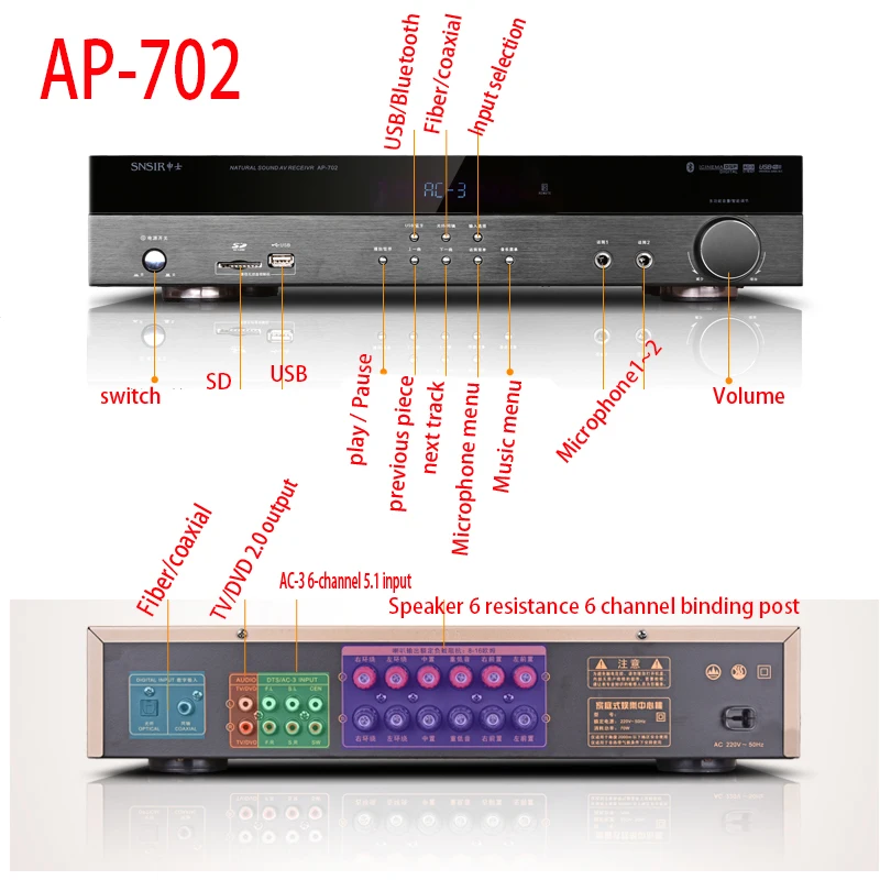 KYYSLB 220 В 550 Вт 700 Вт AP-702/8 4,0 Bluetooth усилитель 5,1 канальный домашний кинотеатр цифровой усилитель тв-карта APE Dolby с SD USB