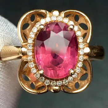 

Rubillite Ring Fine Jewelry Pure 18 K Gold Natural Rubi Tourmaline 2.8ct Gemstone Diamond Gift Female Rings for Women Fine Ring