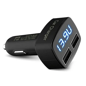 

3.1A Fast Dual USB Car Phone Charger, Voltage Meter Monitor USB Car Charger for Smartphone with Blue LED Voltage Amps