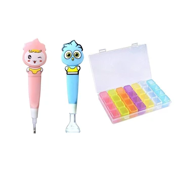 

3Pcs Accessories: 1 Pcs 28 Grid Plastic Nail Jewelry Storage Box Nail Art Rhinestone Diamond Box & 2 Pcs Glowing Cartoon Drill P