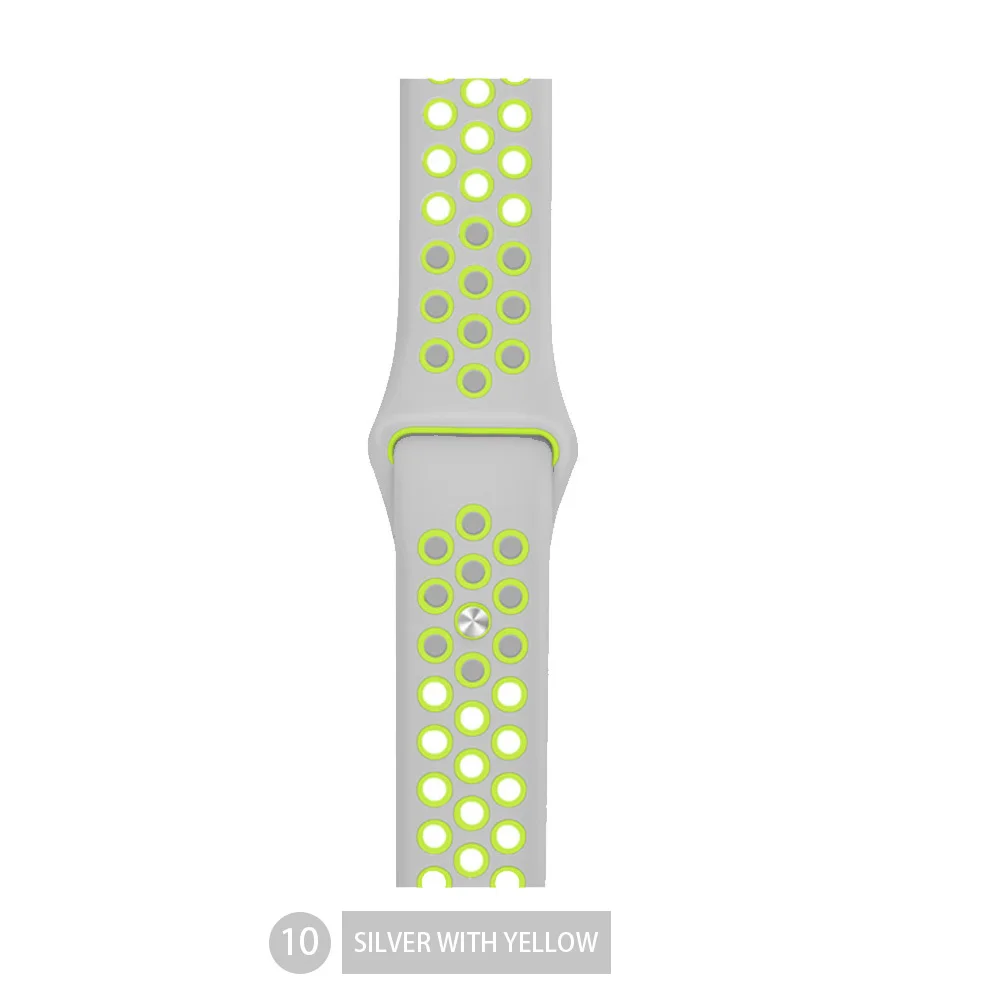 Grey with yellow Дышащий силиконовый спортивный ремешок для Apple Watch 4, 3, 2, 1, 42 мм, 38 мм, резиновый ремешок для браслета Nike iwatch 4, 5, 40, 44 мм - Цвет ремешка: Grey with yellow