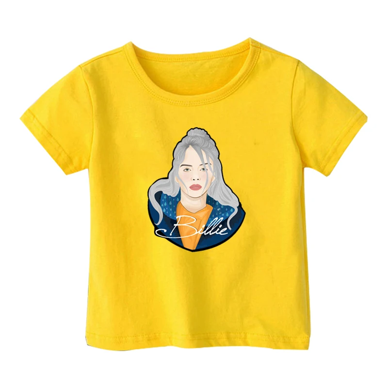Billie Eilish/топы для девочек, детские футболки в стиле Харадзюку повседневные хлопковые рубашки для малышей, модные детские футболки с короткими рукавами