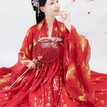 

Tradition Hanfu Suit-Dress Heavy Embroidery Skirt Gilding Red Ancient Princess Chinese Traditional Costume Cosplay Dress DL5332