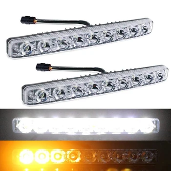 

9 LED 12V Universal White + Flowing Turn Signal Amber Daytime Running Lights Universal Fit For Any Cars