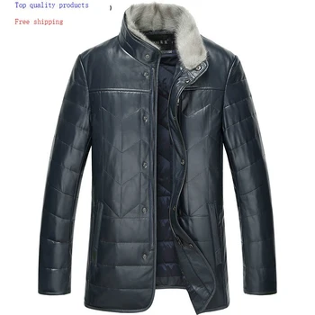 

Genuine Leather Jacket Men Sheepskin Coat Men's Down Jacket Winter Mink Fur Collar Slim Real Leather Jackets TX-114098