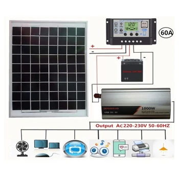 

18V 20W Solar Panel Power System + 12V / 24V Controller + 1000W Inverter AC230V
