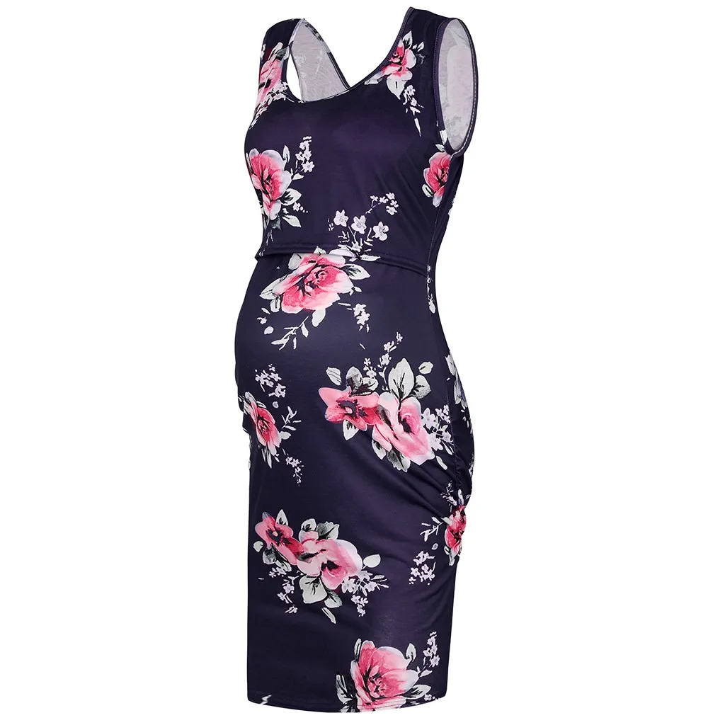 

Women's 2020 Summer Pregnant Maternity Sleeveless Sexy Vest Straps Dress Suspender Floral Print Dress Pregnancy Sundress vestido